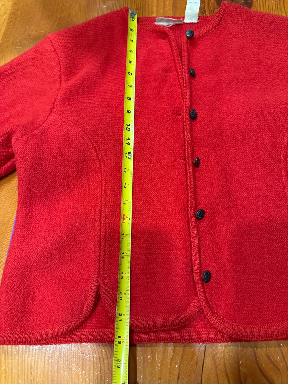 100% Wool Red Women's Button-Front Cardigan - Picture 8 of 10